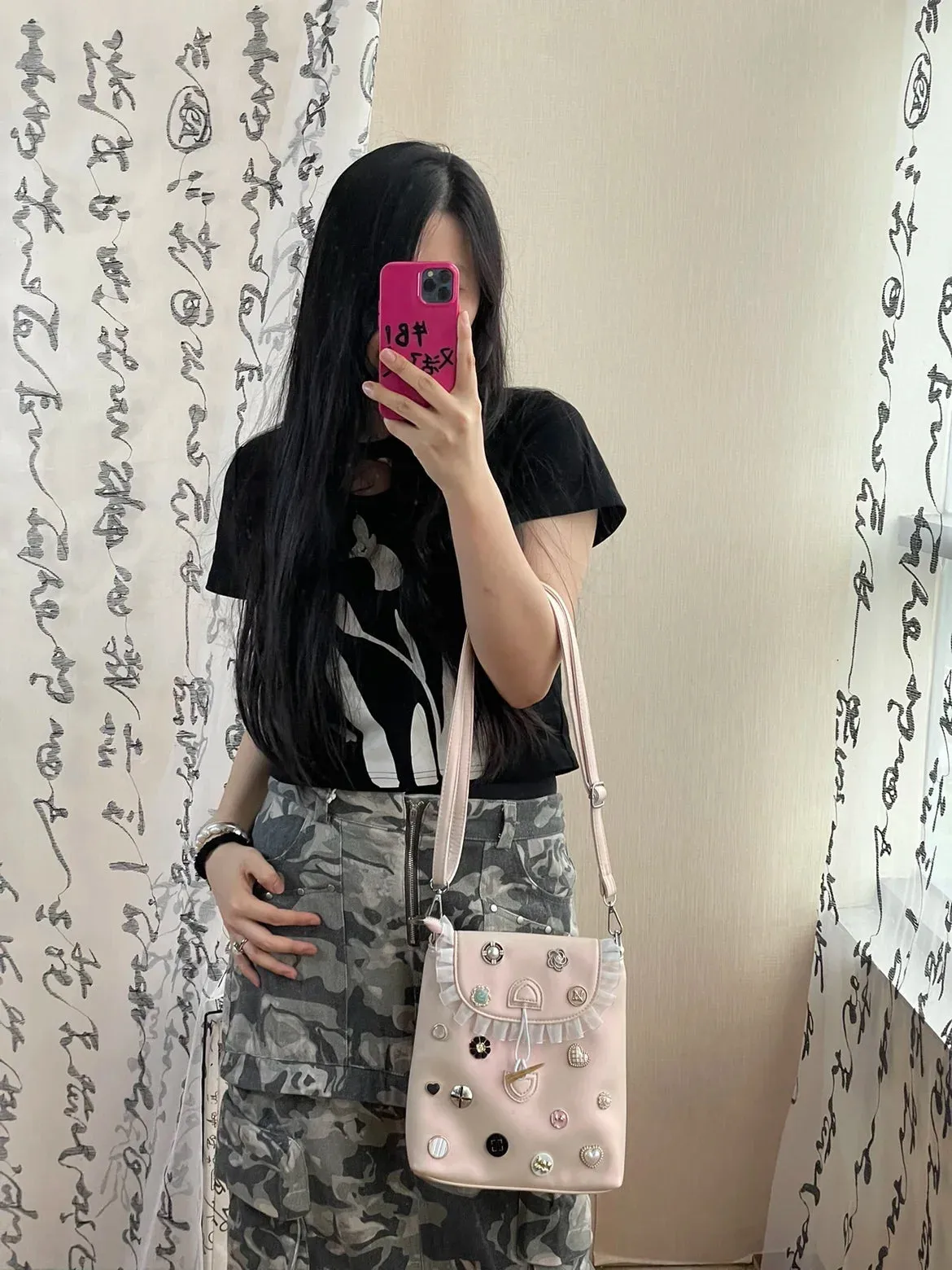 UAKISS  -  Spicy Girl Lace Button Diamond Niche Backpack Women's Fashionable Casual Small Backpacks Travel Bag