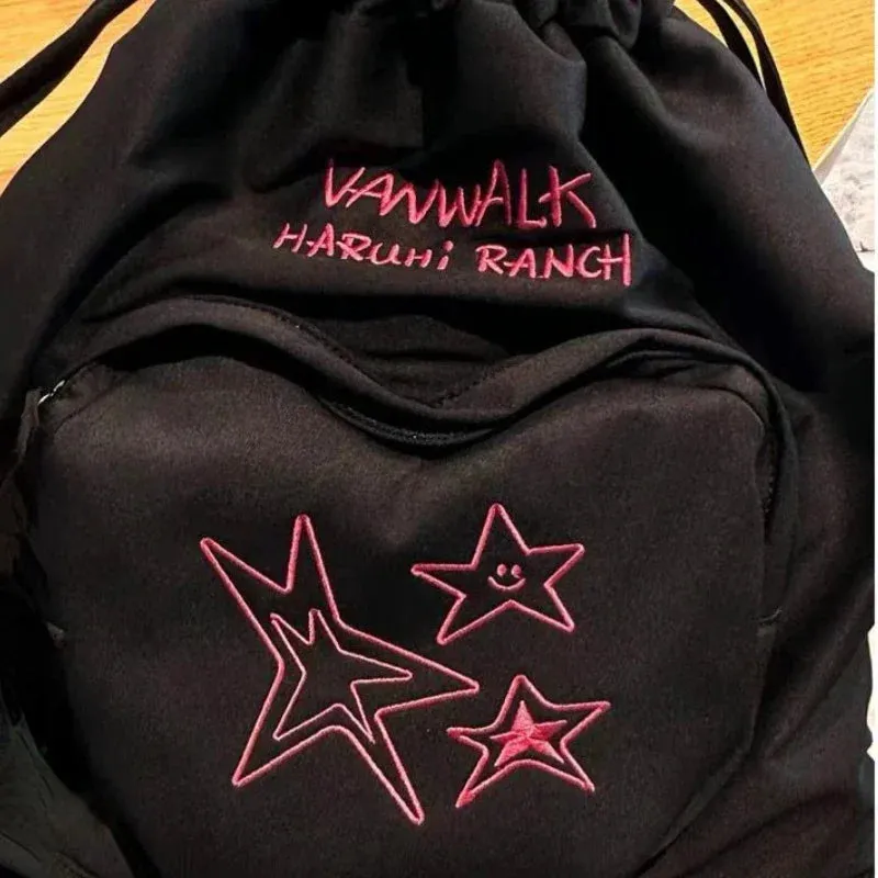 UAKISS  -  Vintage Star Trendy Letter Embroidery Backpacks Y2k Simple Preppy Drawstring Schoolbags Fashion Women Casual Travel Rucksacks