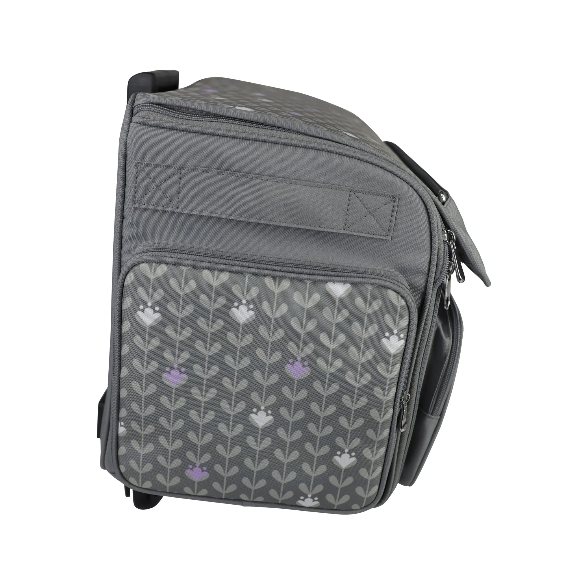 XL 4 Wheel Collapsible Deluxe Rolling Sewing Machine Storage Case, Purple Floral